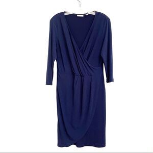 NY&Co Dress Faux Wrap Long Sleeve Navy Medium